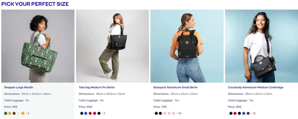 Cabaïa Mardin tote product page on mobile, showing a recommendation carousel with a video tile