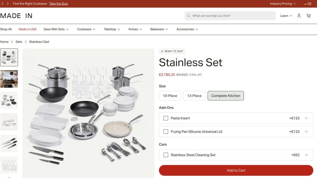 Made In Curated Kitchen product page gallery on mobile.